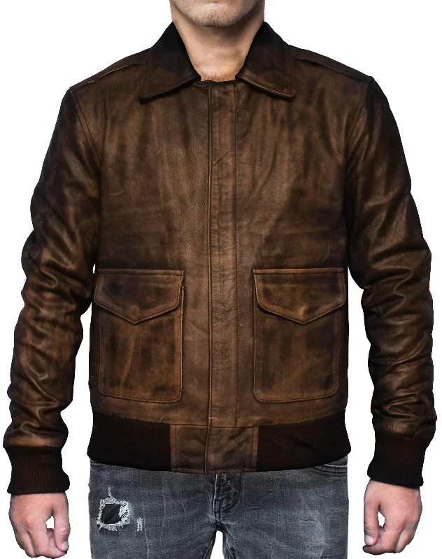 Distressed Brown Leather Jacket A2 Navy Flight-Leatheroxide