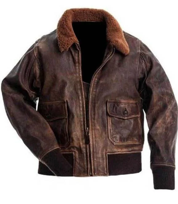 Aviator G1 Distressed Men Bomber Leather Jacket - Brown