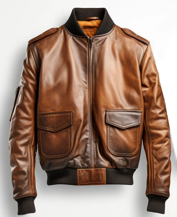 Aviator G1 Distressed Men Bomber Vintage Leather Jacket - Distressed Brown