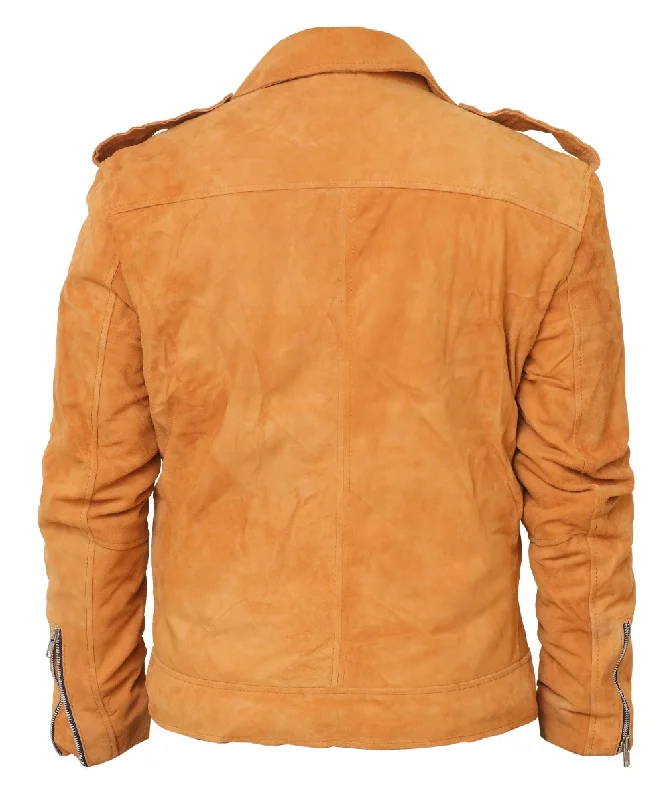 Men Suede Leather Camel Color Biker Leather Jacket