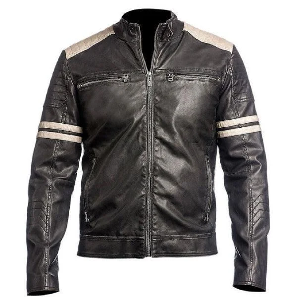 Cafe Racer Jacket Motorcycle Retro Moto black Leather Jacket