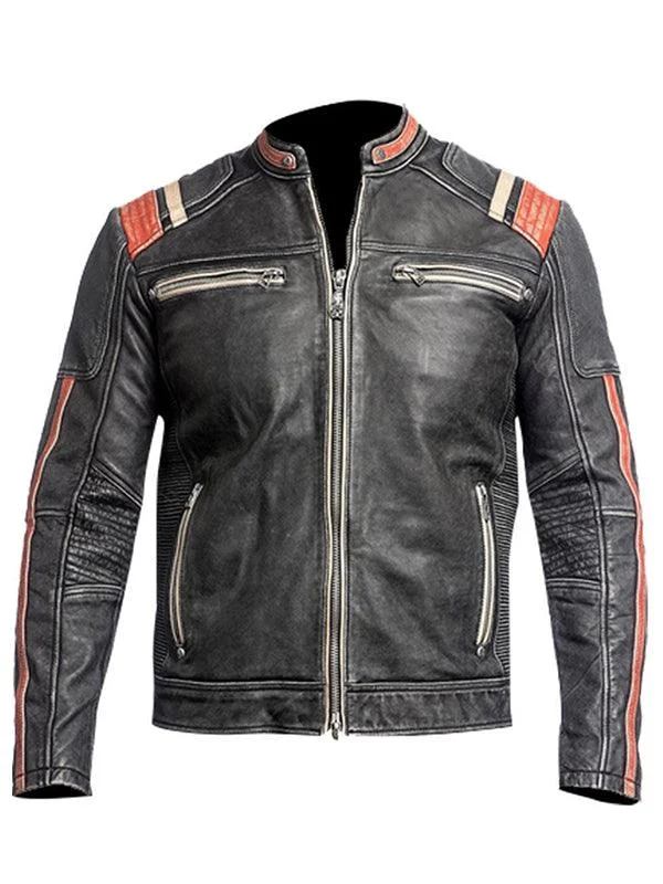 Cafe Racer Jacket Motorcycle Retro Moto Distressed Leather Jacket - Vintage