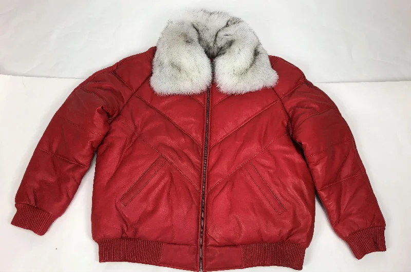 Men's V-Bomber Red Premium Siberian Fox Collar