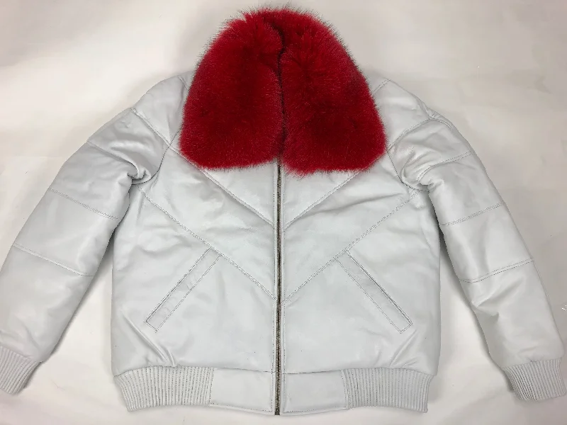 Men's V-Bomber White Premium Red Fox Collar