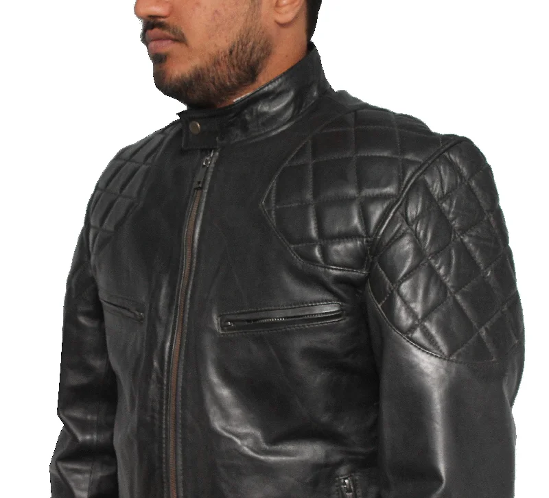 David Brando Biker Leather Jacket - Black