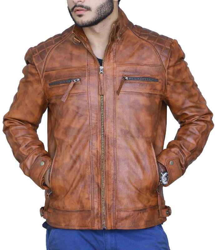 Diamond Classic Leather Jacket - Tan Brown