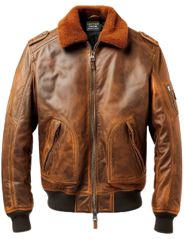 Flight Bomber Jacket - Aviator Flight Bomber Leather Jacket Distressed Brown