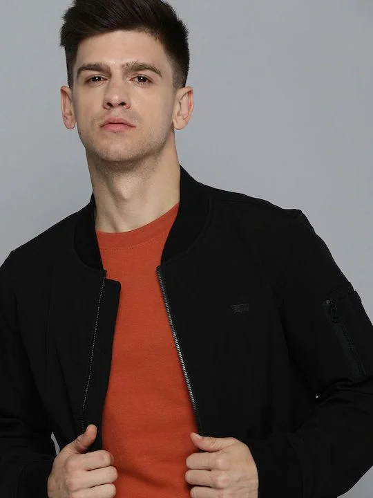 Men's Solid Band Neck Jacket