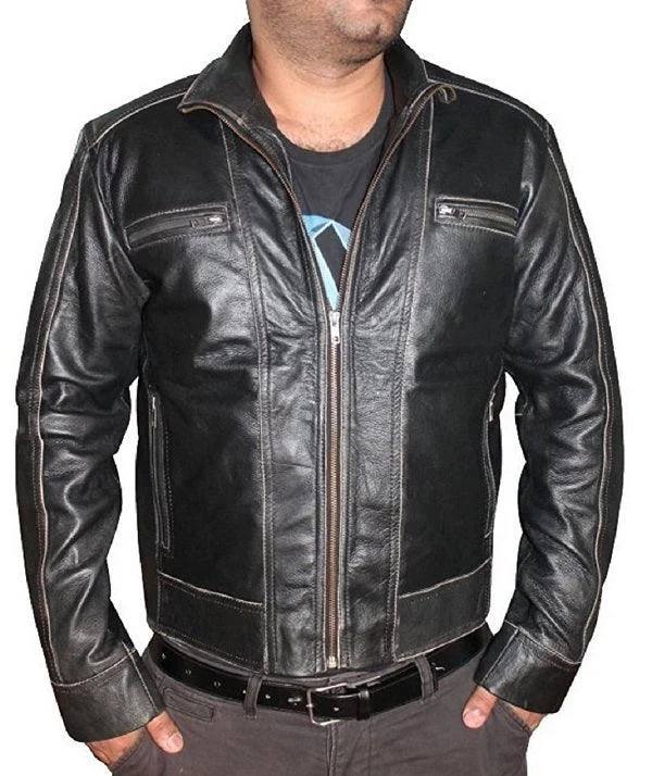 Macho black classic Leather Jacket