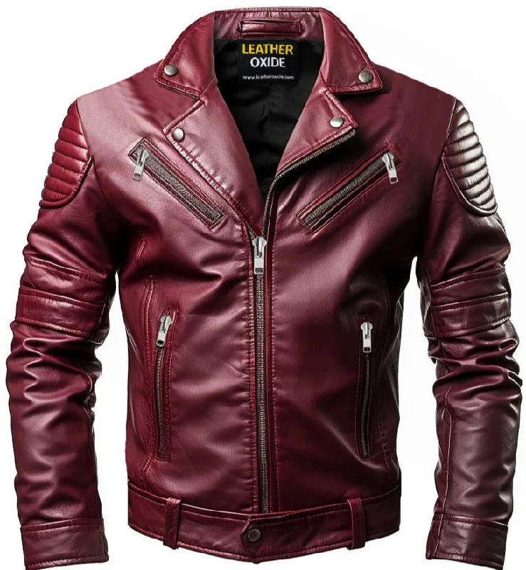 Men Angel Maroon Designer Leather Jacket