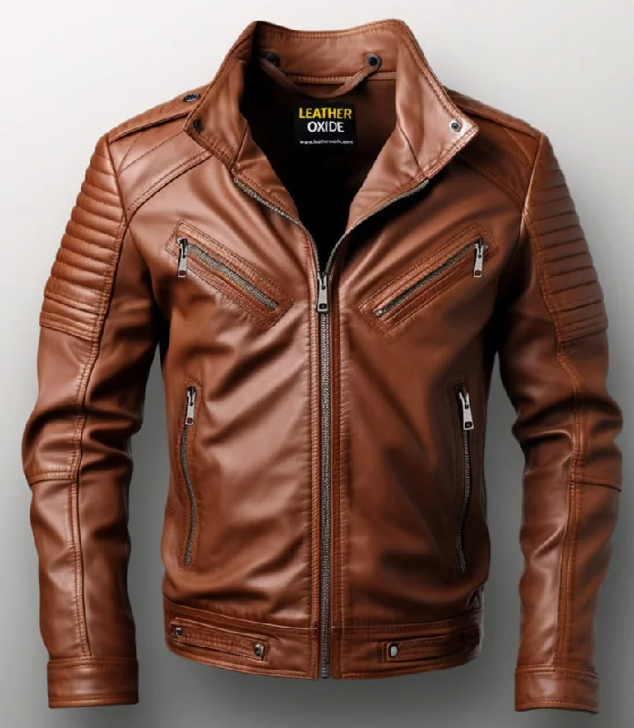 Men Benjamin Brown Biker Leather Jacket