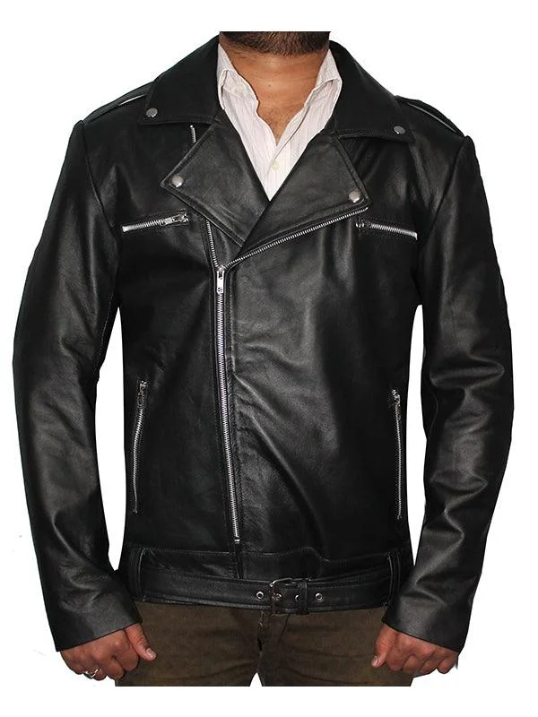 Men Biker Walking Negan Leather Jacket - Black