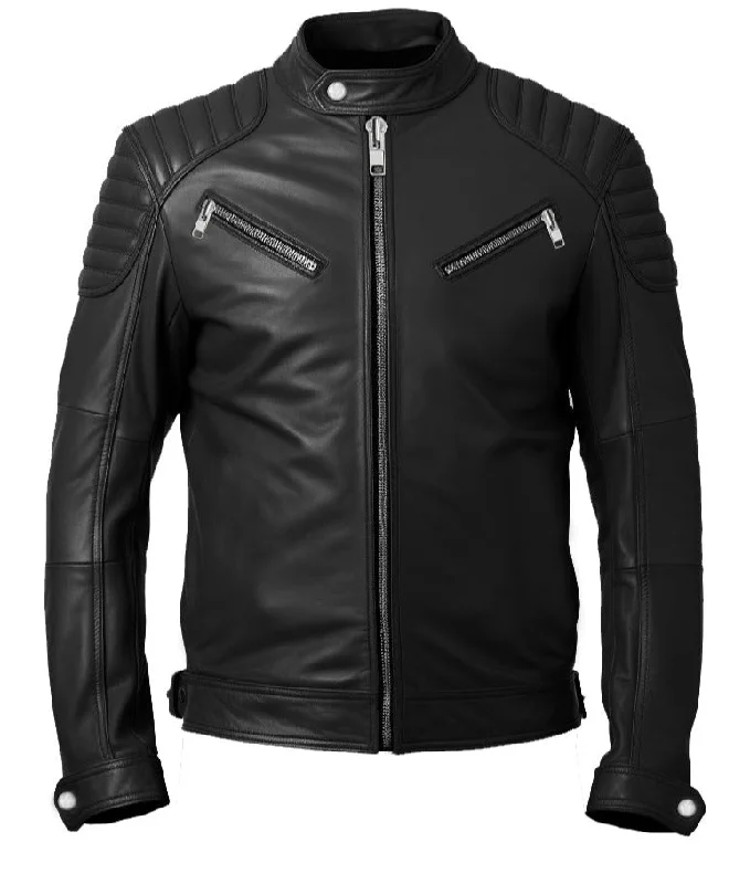 Men Black Biker Leather Jacket