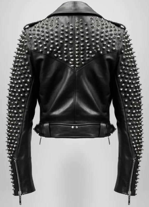 Men Black Biker Studded Leather Jacket