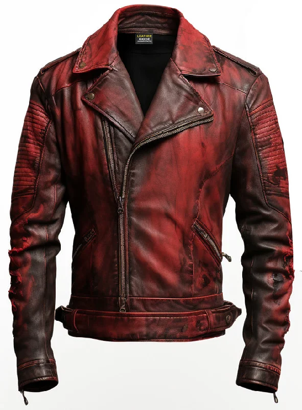 Men Bloody Red Leather Jacket for Halloween