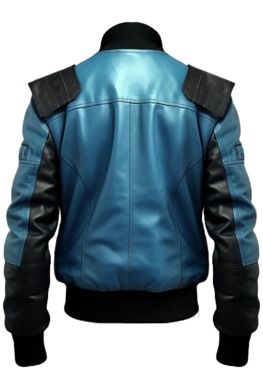 Men Bomber Leather Jacket - Blue Black Bomber Jacket