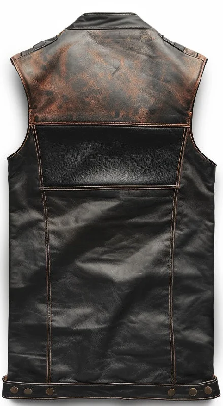 Men Brown Black Leather Vest