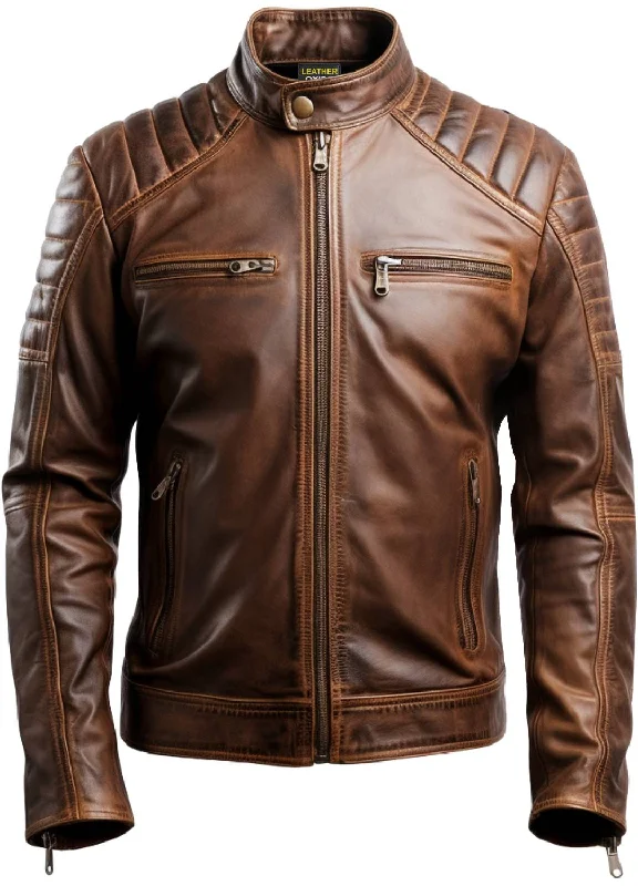 Men Brown Leather Jacket - Leo Distressed Brown Leather Jacket