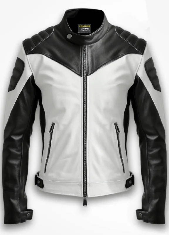 Men Faux Leather Jacket - White Black Jacket