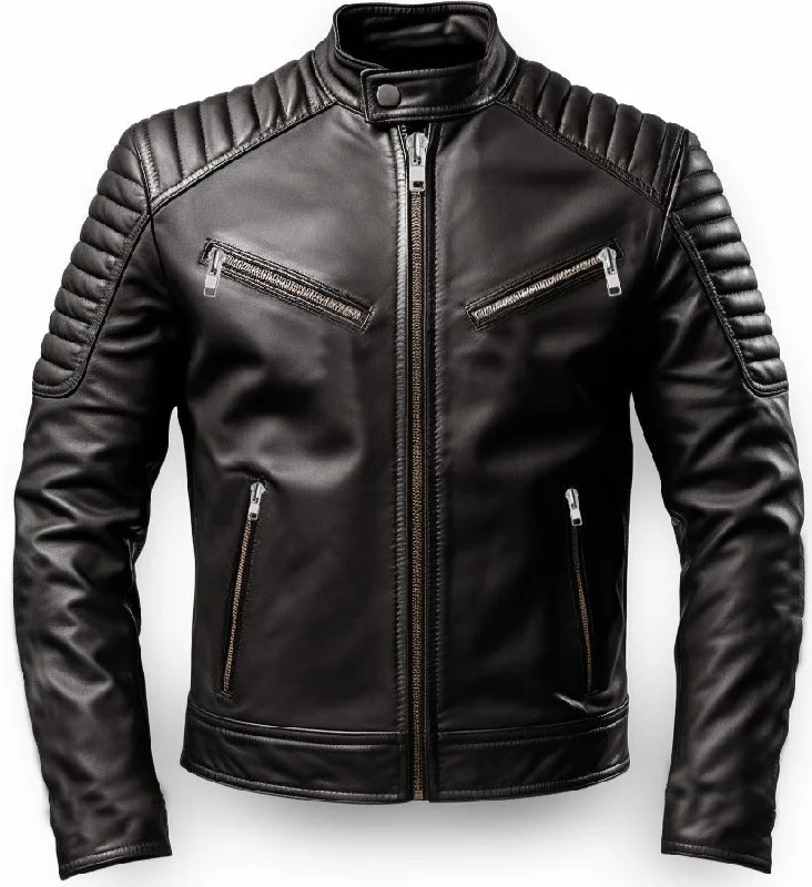 Men Harvey Black Moto Leather Jacket