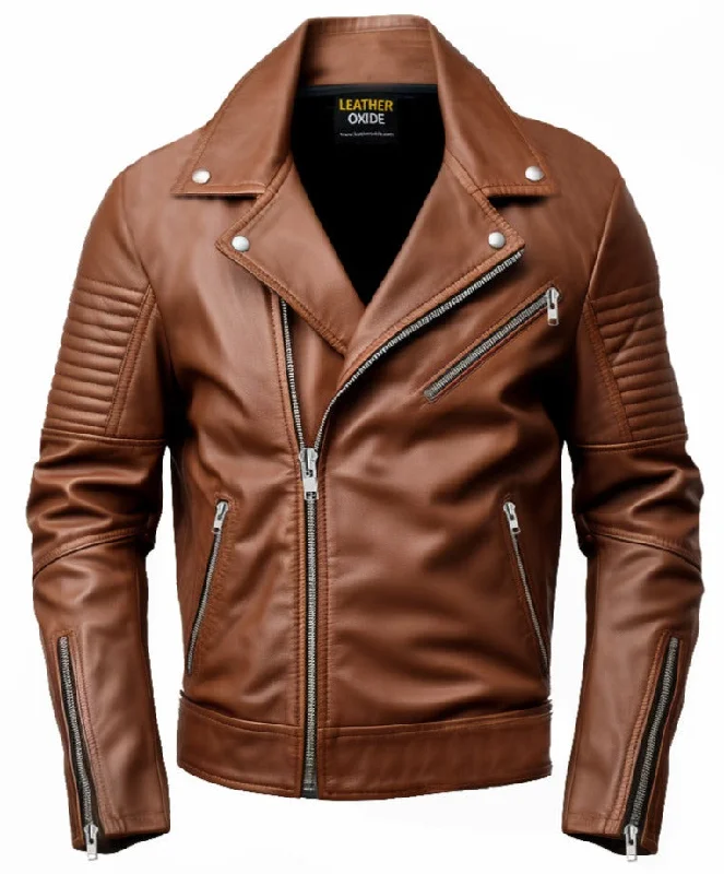 Men Jordan Brown Biker Leather Jacket