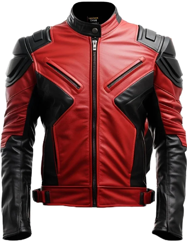 Men Leather Jacket - Faux Leather Red and Black