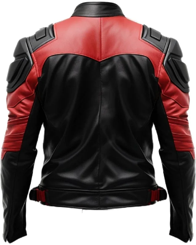 Men Leather Jacket - Faux Leather Red and Black