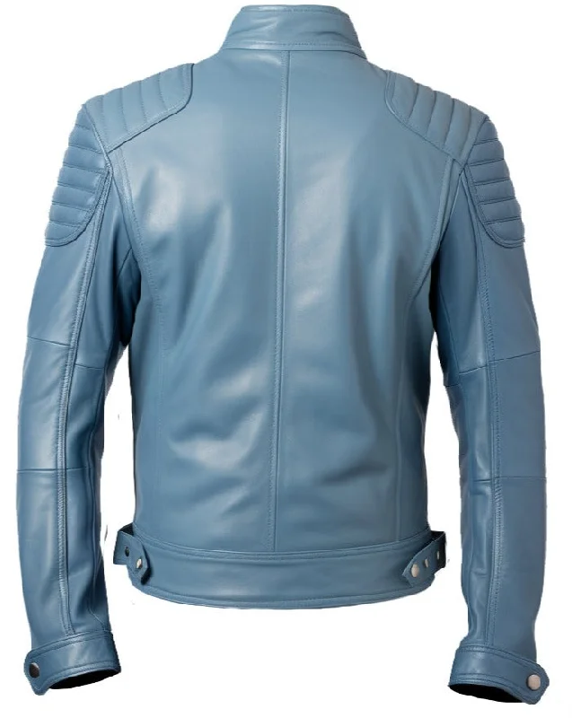 Men Oliver Blue Faux Leather Jacket