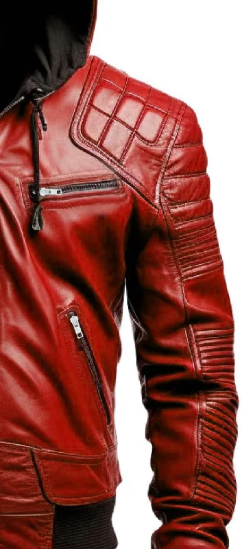 Men Stylish Hooded Leather Jacket