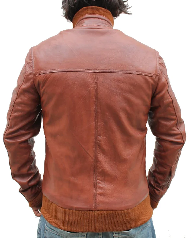 Men Vintage Biker Stylish Leather Jacket - Tan Brown