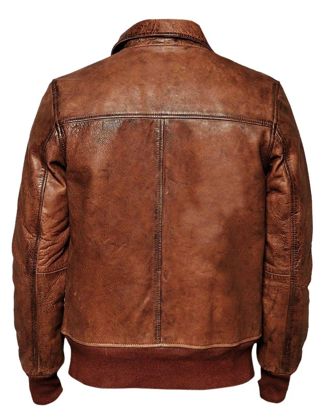 Men Vintage Casual Distressed Real Leather jacket- Tan Brown