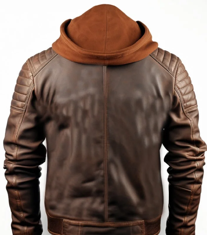 Men Voguish Brown Detachable Hooded Leather Jacket