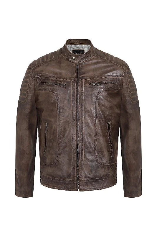 Men's Brown Leather Racer Biker Style - 'CHARLIE'