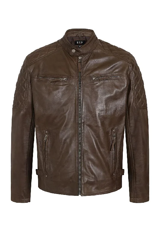 Men's Brown Stylish Real Leather Biker Jacket - 'DAVID'