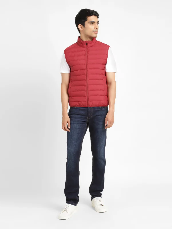 Men's Solid Red Sleeveless Jacket