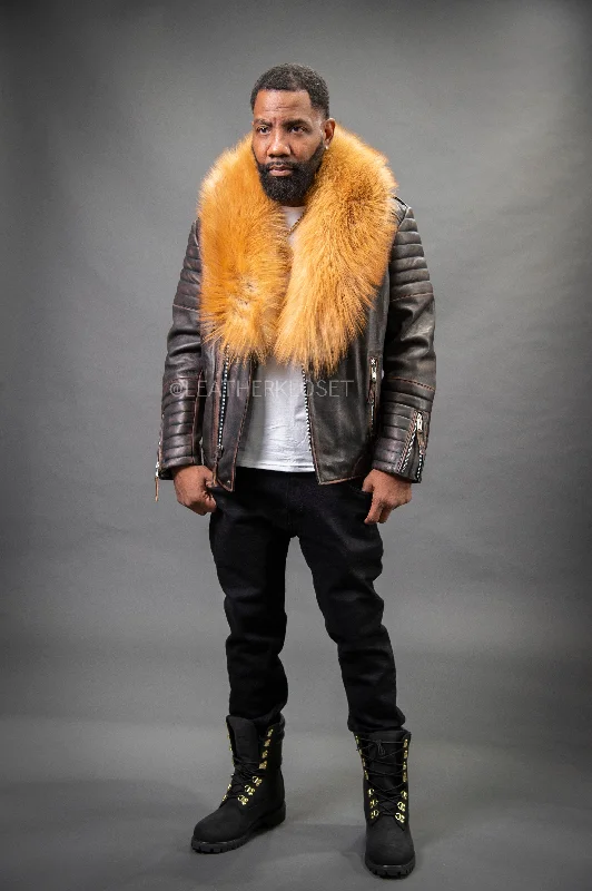 Men's Jay Biker Copper With Full Fox Fur Collar [Red Fox]