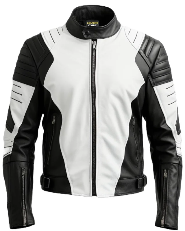 Mens Leather Jacket - Faux Leather Black and White