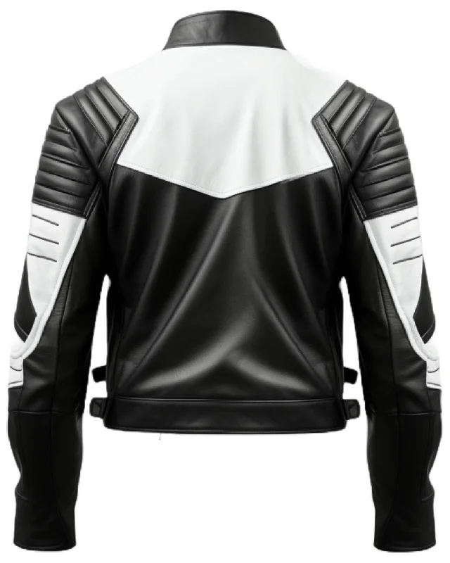 Mens Leather Jacket - Faux Leather Black and White