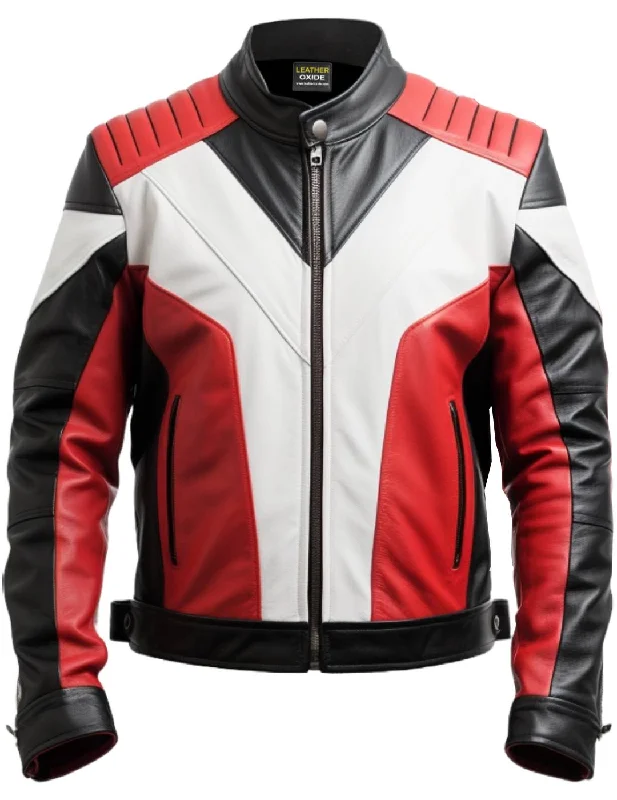 Mens Leather Jacket - Faux Leather Red and Black