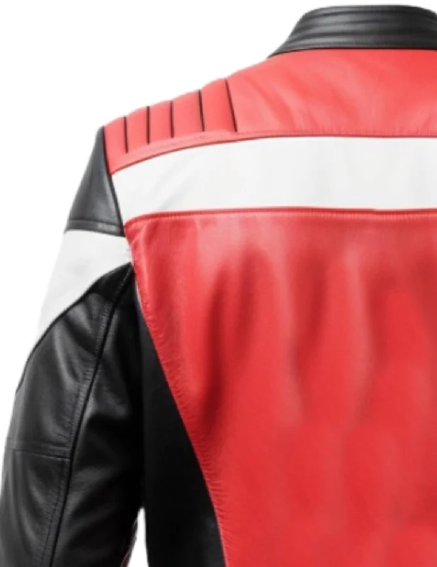 Mens Leather Jacket - Faux Leather Red and Black