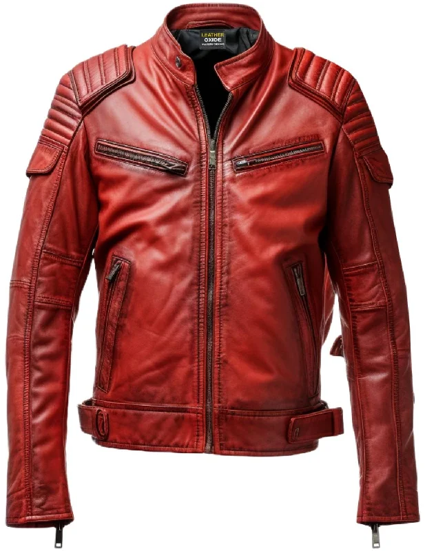 Mens Red Leather Jacket - Waxed Leather Jacket