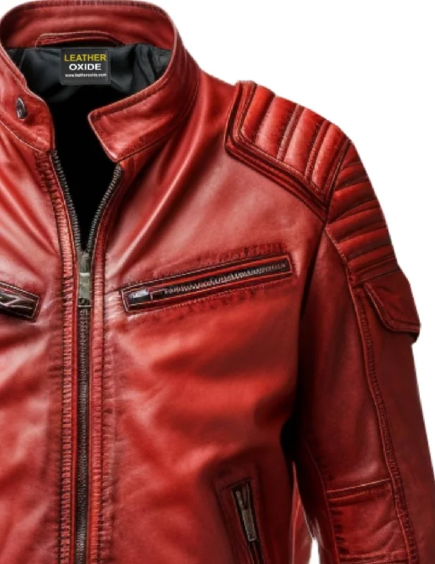 Mens Red Leather Jacket - Waxed Leather Jacket