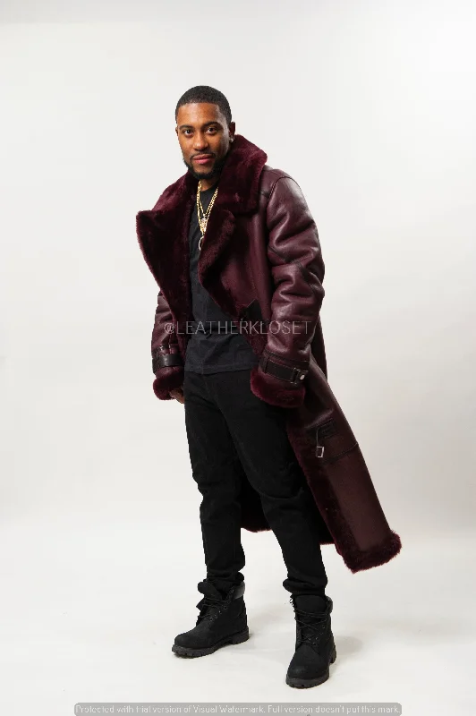 Men's Shearling Trench Coat [Wine]