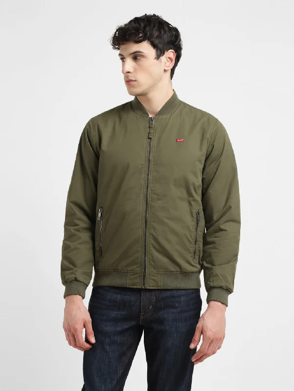 Men's Solid Green Collar Neck Jacket