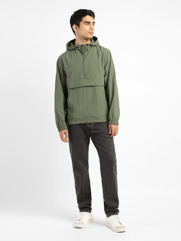 Men's Solid Green Hooded Jacket