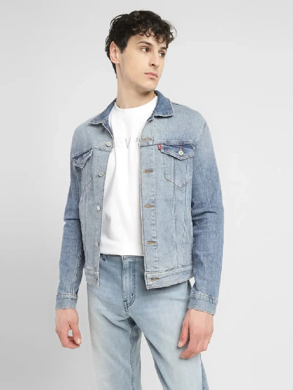 Men's Solid Mid Indigo Spread Collar Jacket