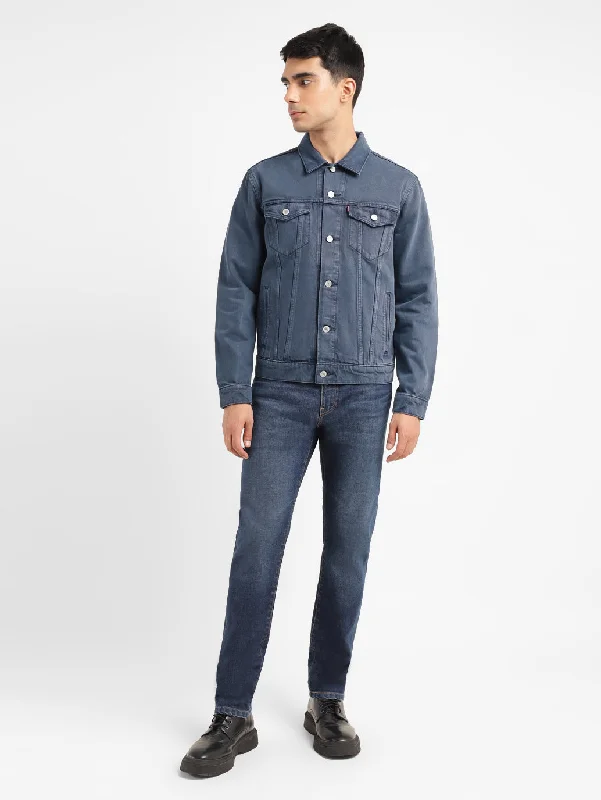 Men's Solid Mid Indigo Spread Collar Jacket