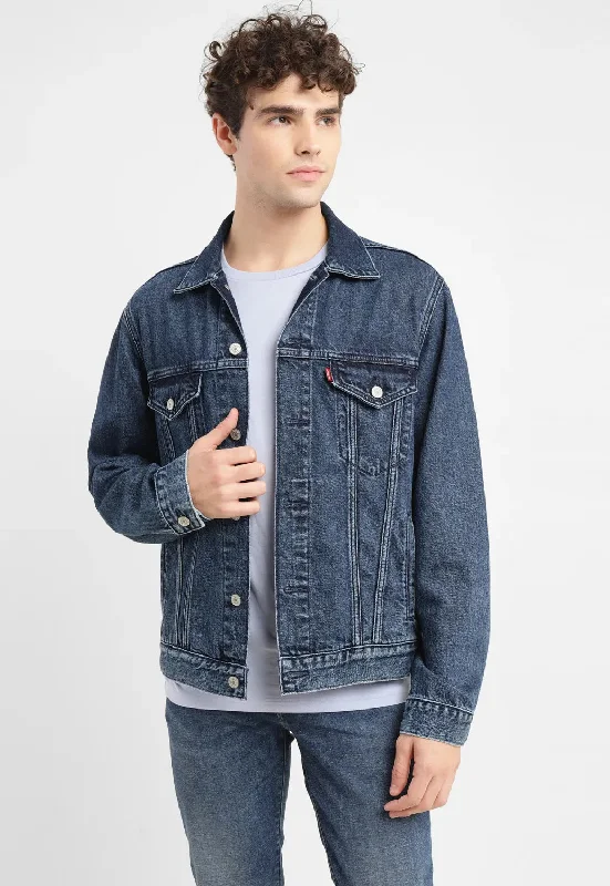 Men's Solid Mid Indigo Spread Collar Jacket