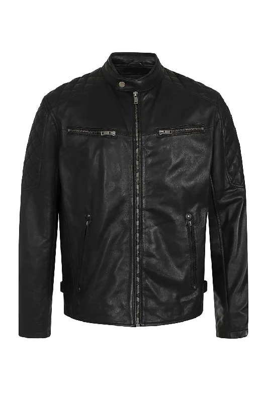 Men's Black Stylish Real Leather Biker Jacket - 'DAVID'