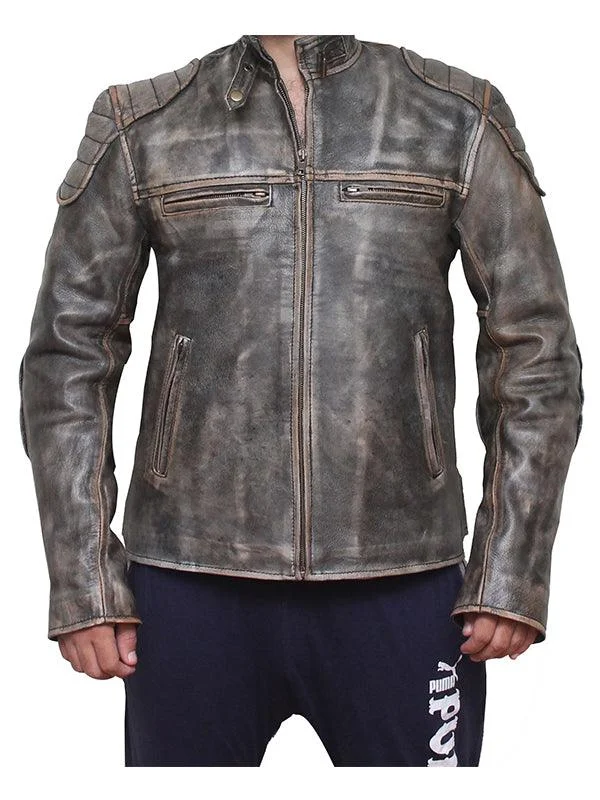 Retro Men Vintage Biker Leather Jacket - Antique